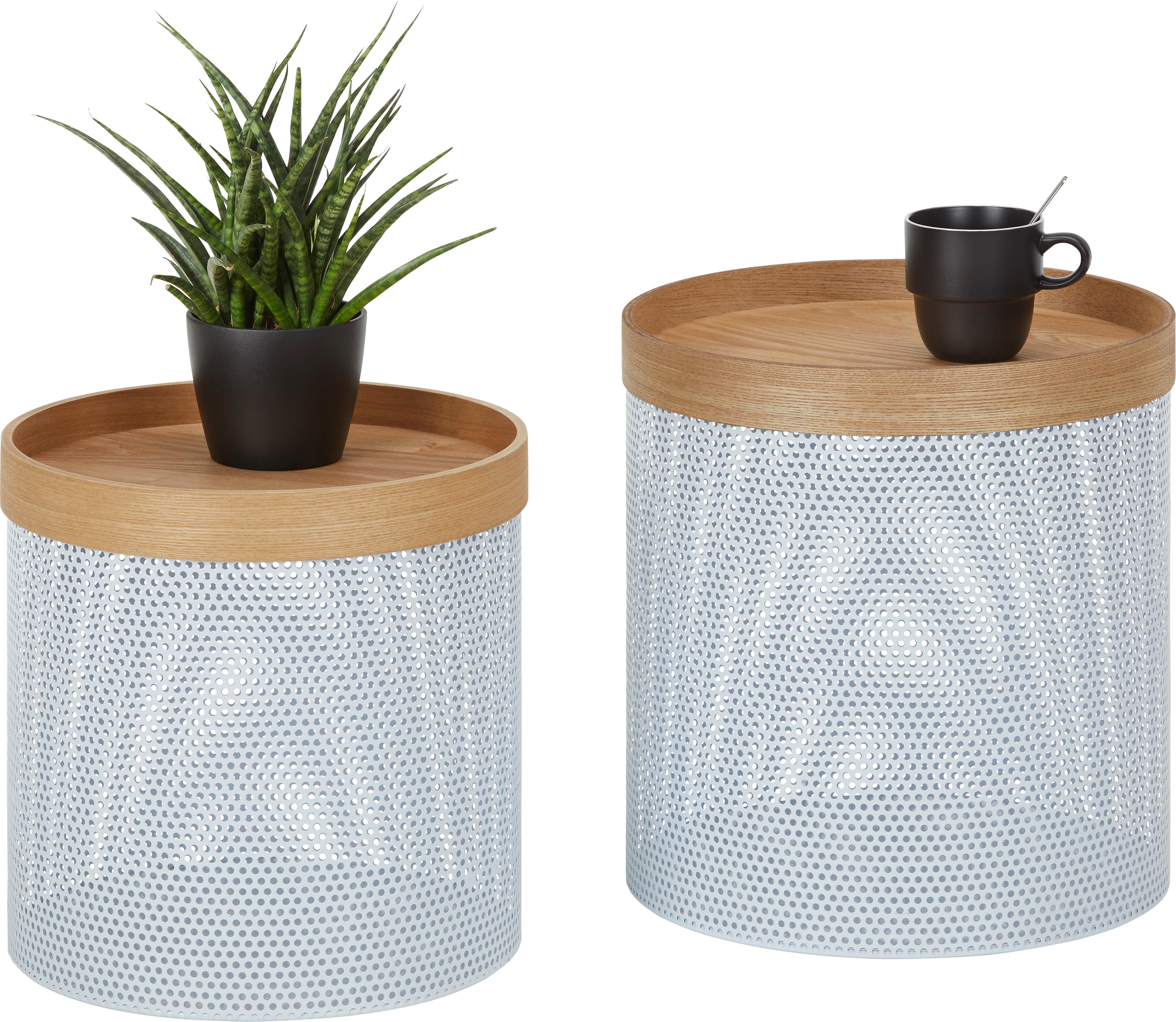 Beistelltischset in Weiss, 2-teilig - Weiss/Naturfarben, Modern, Holz/Holzwerkstoff (38/35/40.5/35/38/35cm) - Modern Living