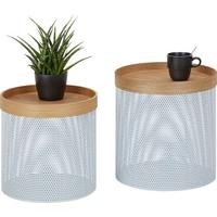 Beistelltischset in Weiss, 2-teilig - Weiss/Naturfarben, Modern, Holz/Holzwerkstoff (38/35/40.5/35/38/35cm) - Modern Living