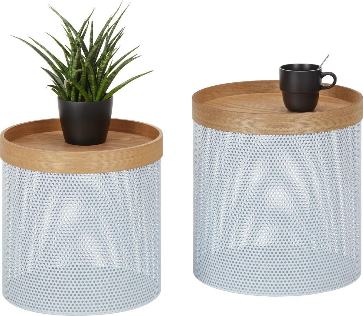 Beistelltischset in Weiss, 2-teilig - Weiss/Naturfarben, Modern, Holz/Holzwerkstoff (38/35/40.5/35/38/35cm) - Modern Living