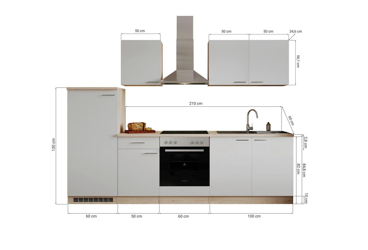 Küchenblock Economy mit Geräte Weiß/Eiche B: ca. 270 cm - Eichefarben/Weiß, Basics, Holzwerkstoff (270cm) - Respekta