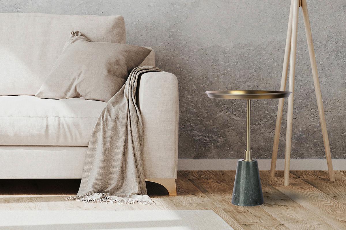 BEISTELLTISCH GRANT 125 SCHWARZ / GOLD - Goldfarben/Schwarz, Design, Stein/Metall (38/38/51cm) - Kayoom