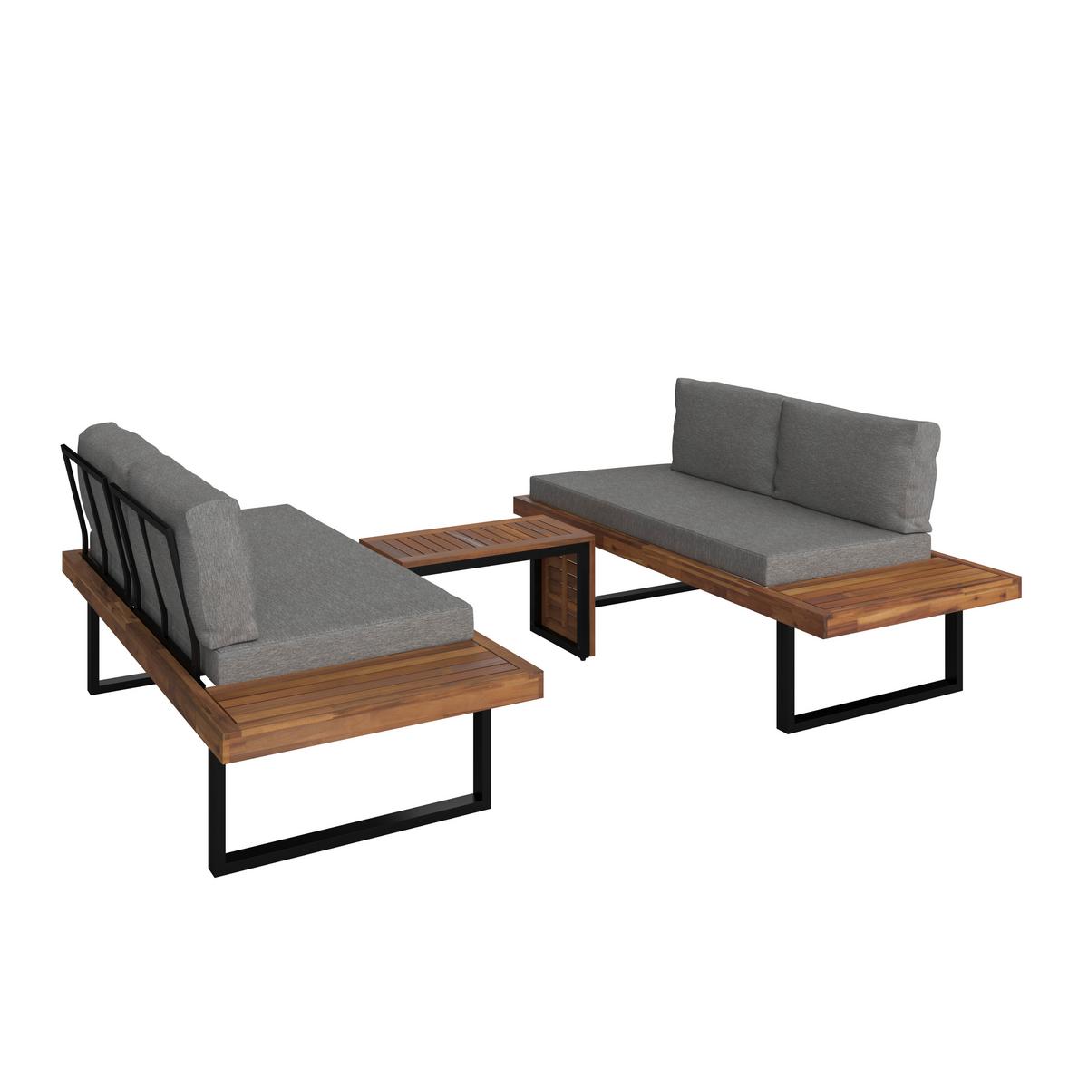 Lounge Garnitura Adam, Akacija, Siva, 3-Delno - siva, Moderno, kovina/les (175/71/68cm) - Mömax