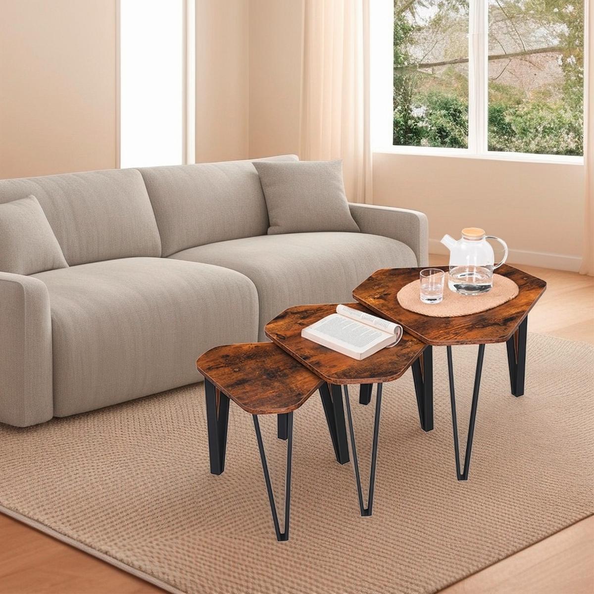 Beitstelltisch 3er-Set in Schwarz, Dunkelbraun - Dunkelbraun/Schwarz, Trend, Holzwerkstoff/Metall (58,5/45,5/58,5cm) - MID.YOU