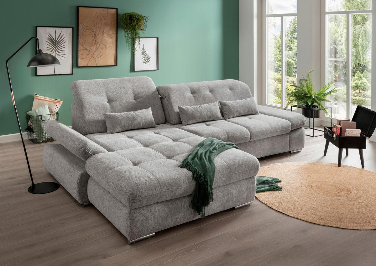Wohnlandschaft Dalida Silberfarben Chenille - Chromfarben/Silberfarben, Design, Textil/Metall (196/300cm) - Livetastic