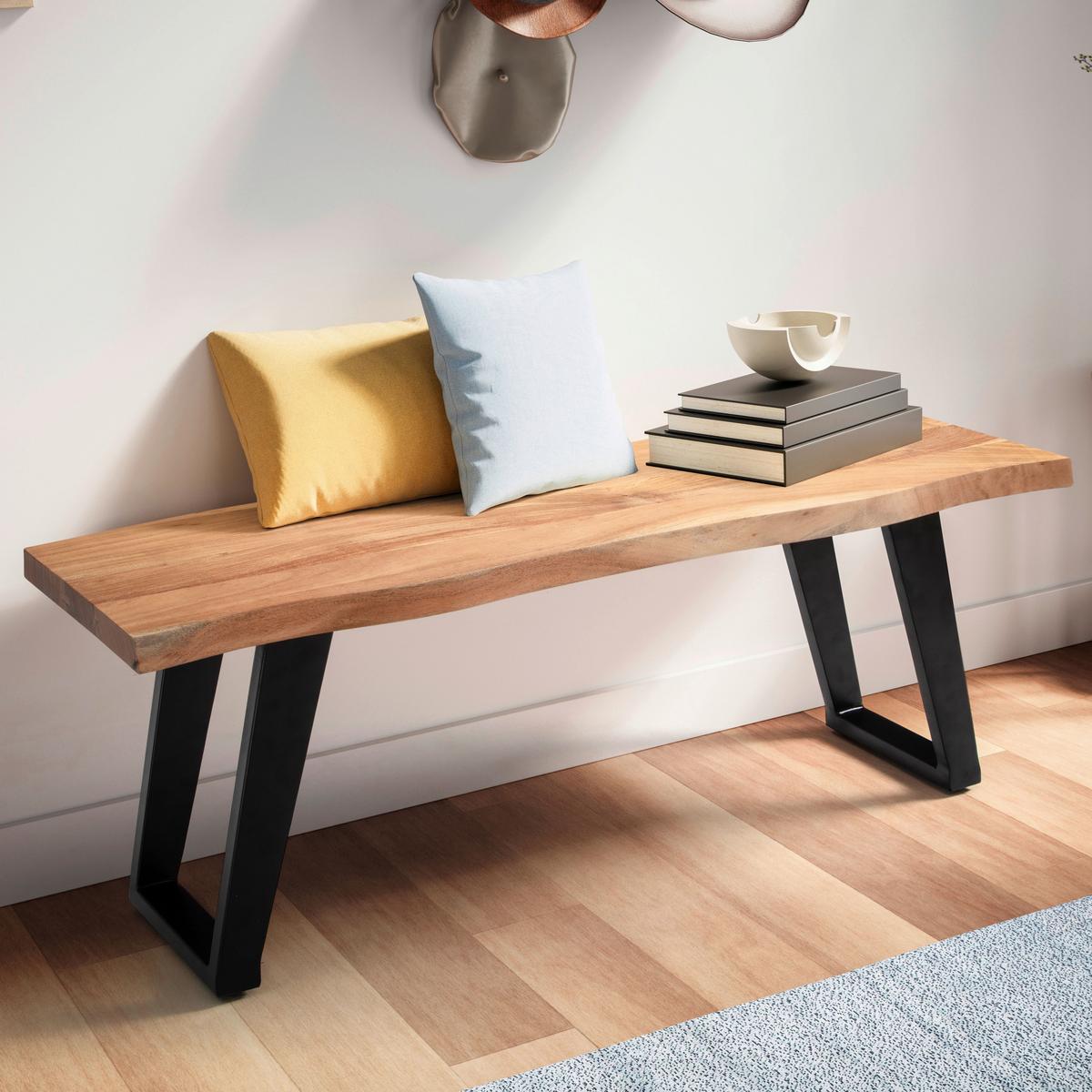 Gaderobenbank ca. 120x40x45,5cm Akazie Echtholz - Hellbraun/Schwarz, Design, Holz/Metall (120/40/45,5cm) - MID.YOU