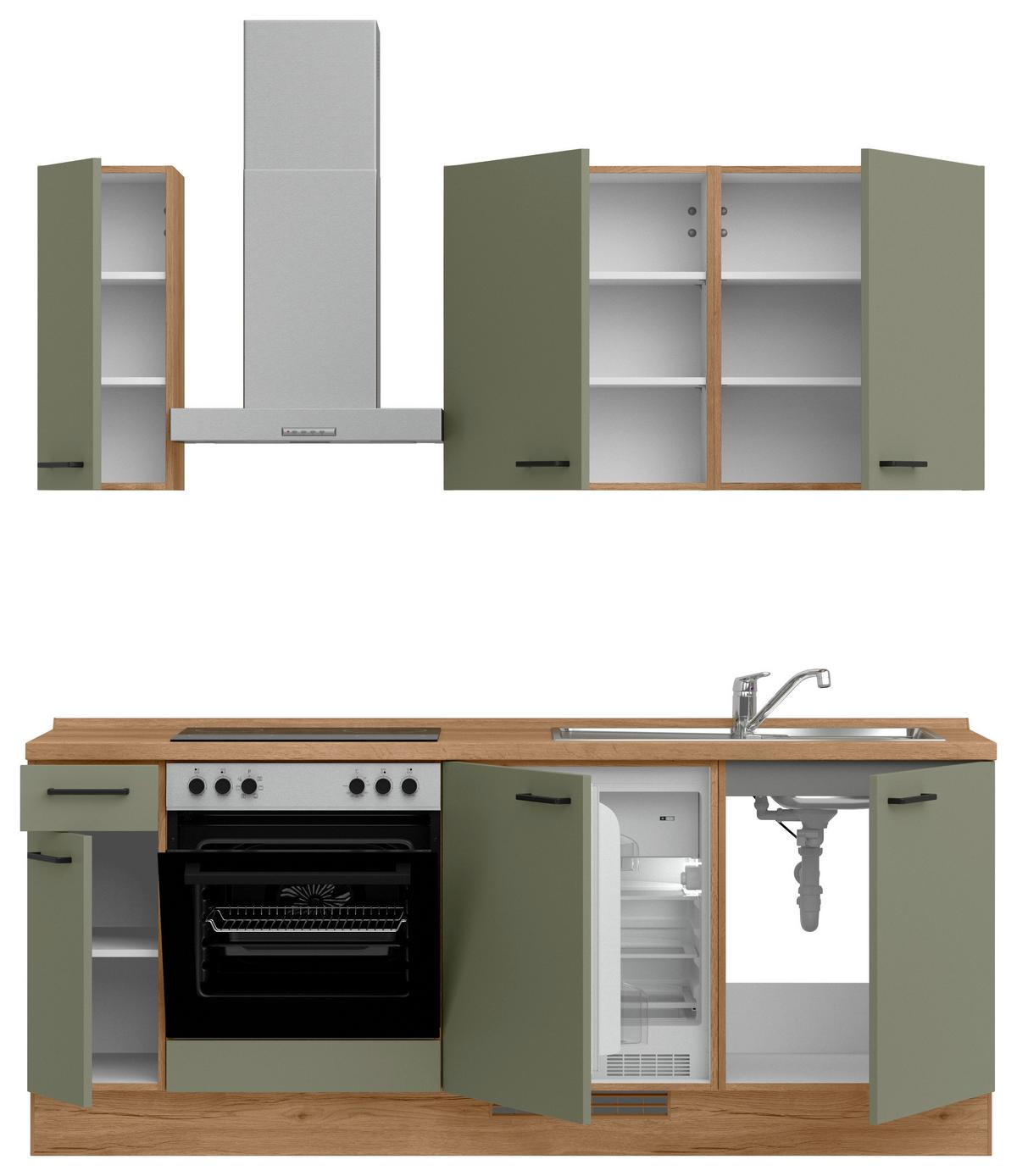 Küchenleerblock Senso Low o. Geräte Olivgrün - Eichefarben/Schwarz, MODERN, Holzwerkstoff/Metall (210cm) - Nobilia