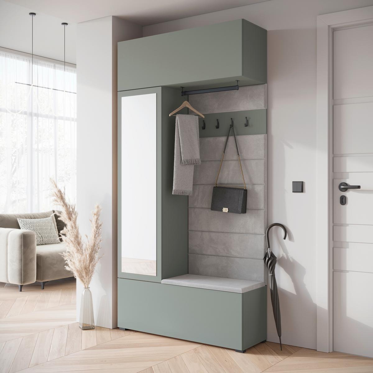 GARDEROBE GARDEROBE TEJO - Graugrün, Design, Holzwerkstoff (115/231,9/37,5cm) - Livetastic