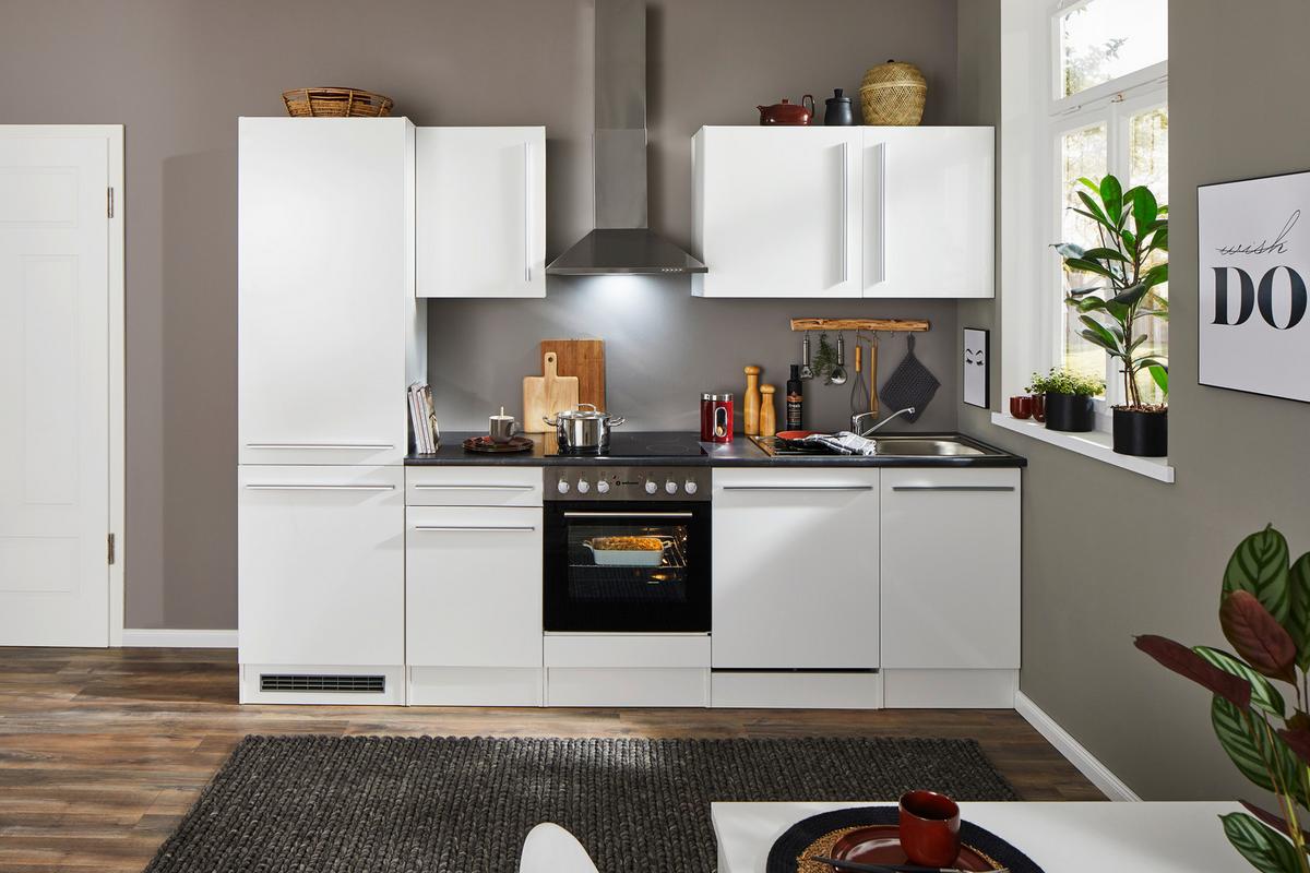 Küchenblock Jazz mit Geräten ca.280cm Weiß Hochglanz - Weiß Hochglanz/Dunkelgrau, LIFESTYLE, Holzwerkstoff/Kunststoff (280cm) - P & B
