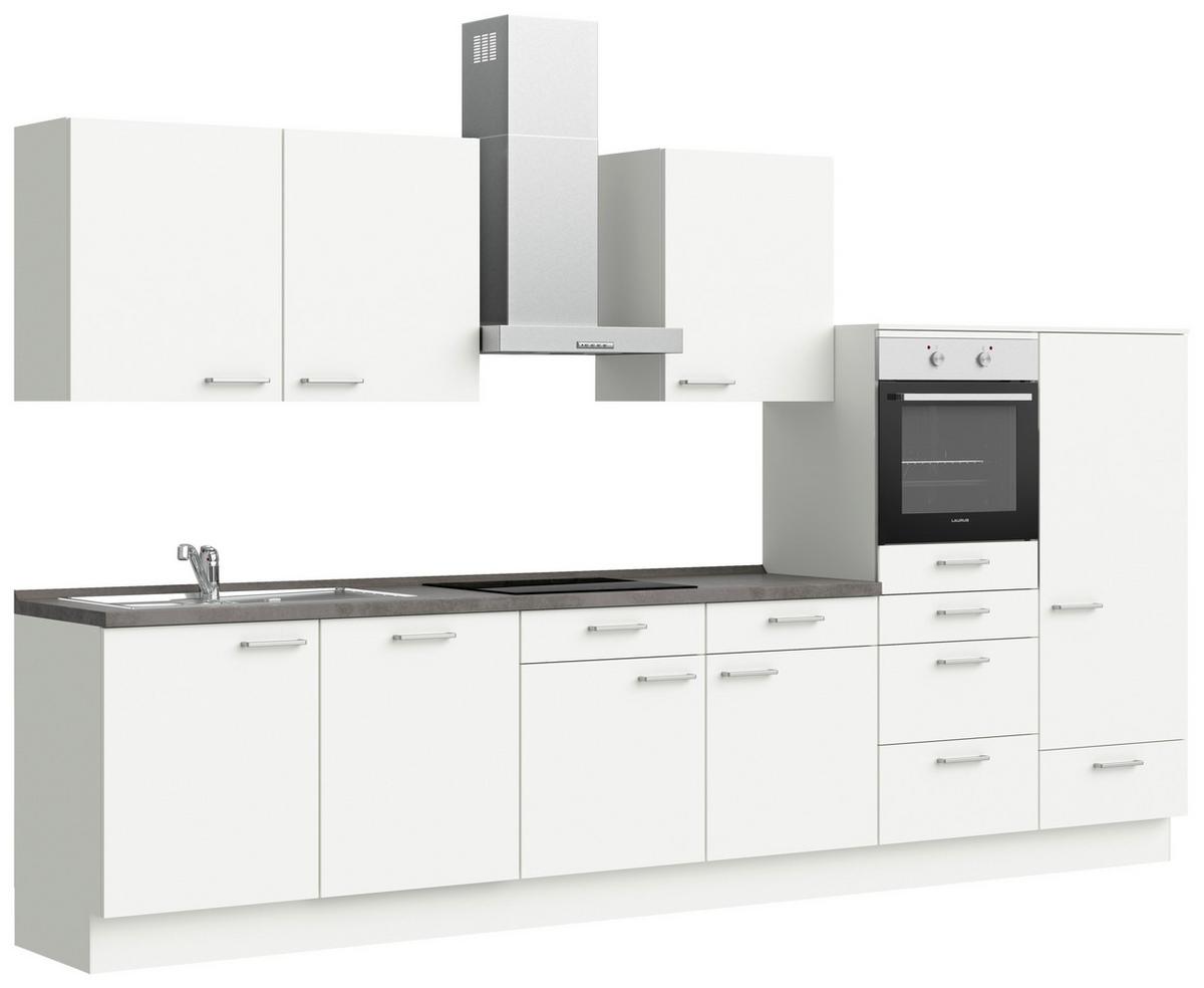 Küchenblock Touch Low m. Geräten Weiß - Schieferfarben/Edelstahlfarben, MODERN, Holzwerkstoff/Metall (360cm) - Nobilia