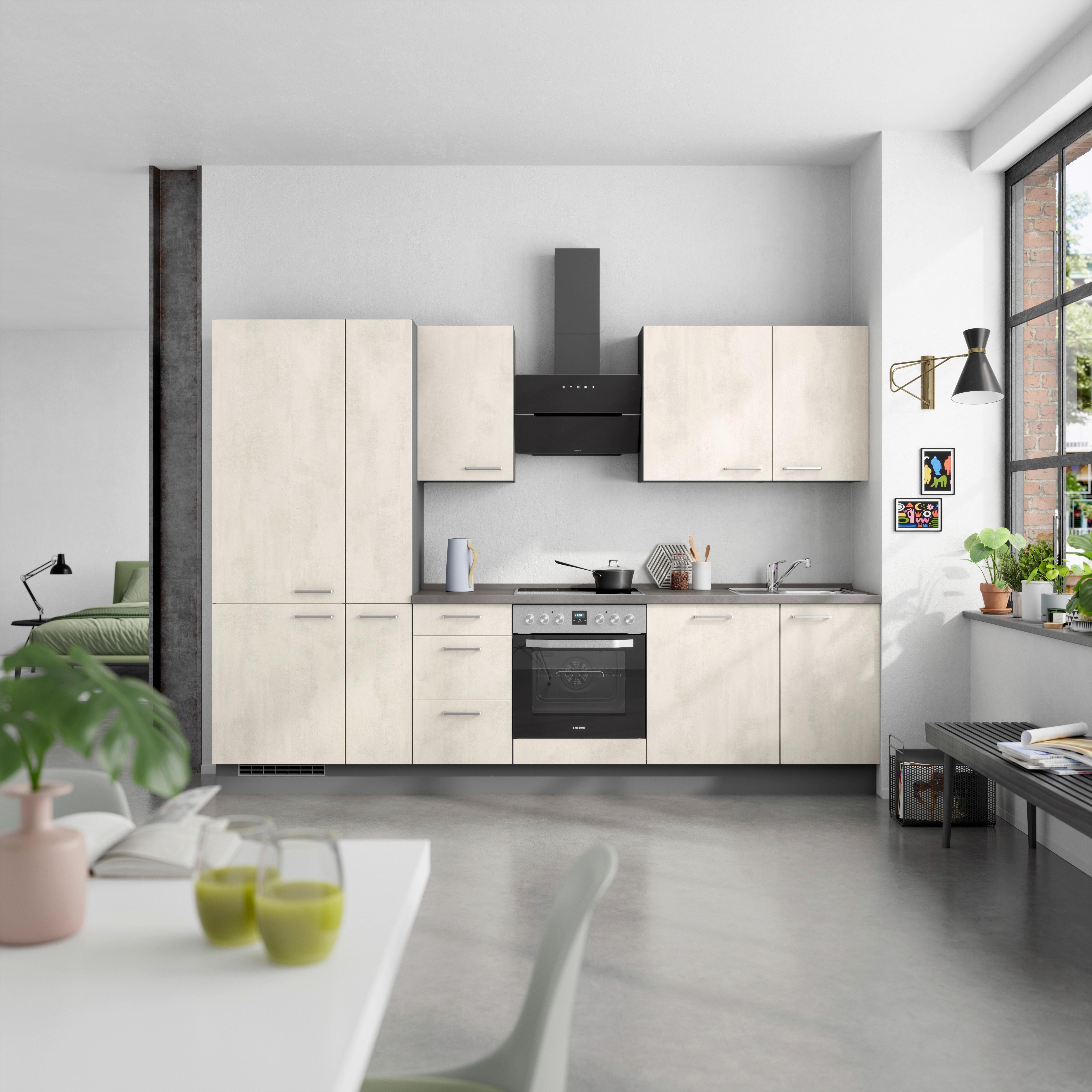 Küchenblock Riva High m. Geräten Weiß - Schieferfarben/Edelstahlfarben, MODERN, Holzwerkstoff/Metall (300cm) - Nobilia