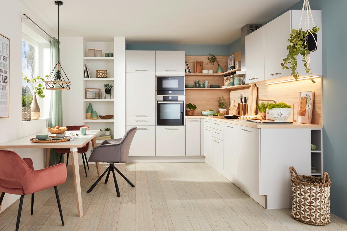 Kuhinja Po Meri Manhattan Uni - platinaste barve/srebrne barve, Moderno, leseni material (230/295cm) - Nolte Küchen