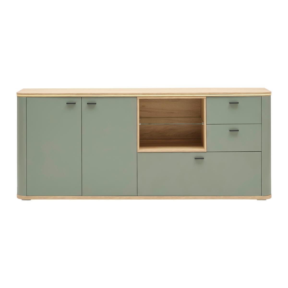 Sideboard Lagos Salbeigrün/Eiche Artisan - Salbeigrün/Anthrazit, Modern, Glas/Holzwerkstoff (210,2/87,5/42,5cm) - Premium Living
