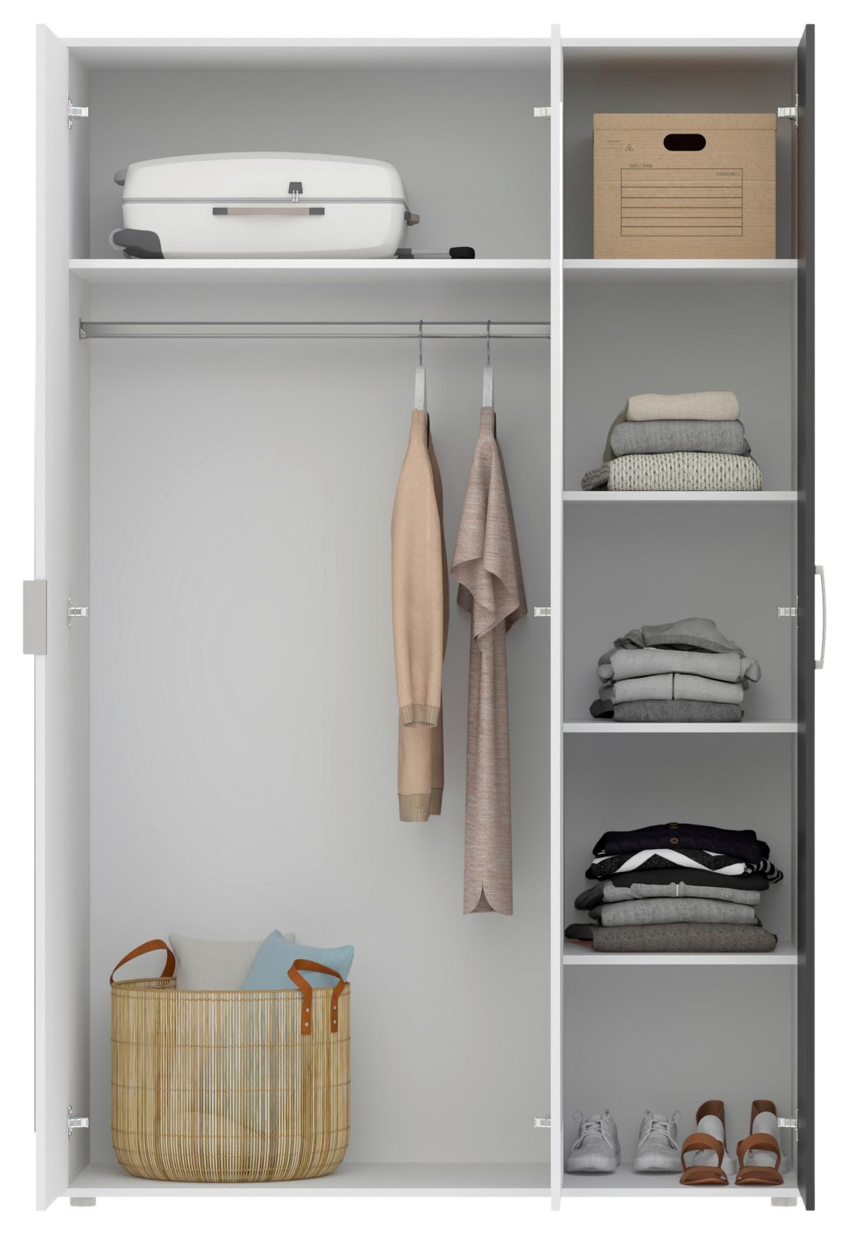 Drehtürenschrank Jan Anthrazit/Weiß - Chromfarben/Anthrazit, KONVENTIONELL, Glas/Holzwerkstoff (135/210/52cm) - Mömax