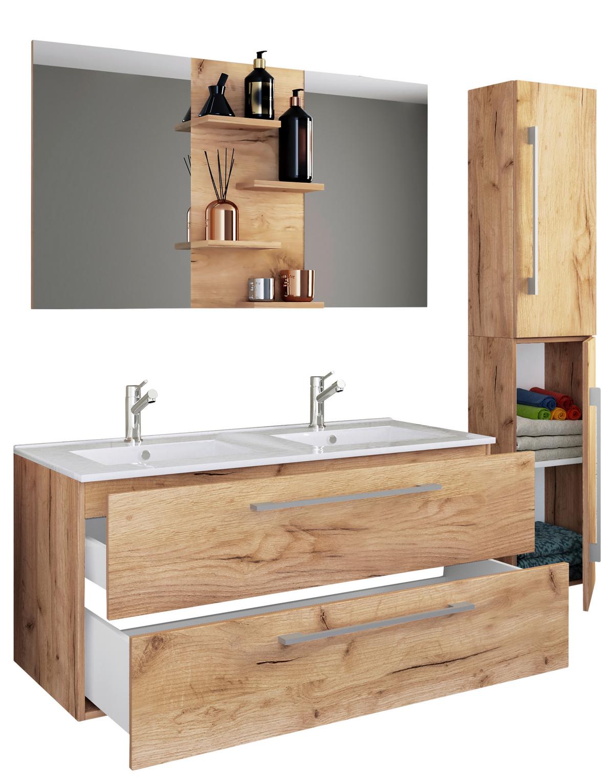 Kopalnica Budasi, Barva Hrasta, 4-Delna - bela/medeni hrast, Moderno, leseni material/keramika (145cm) - MID.YOU