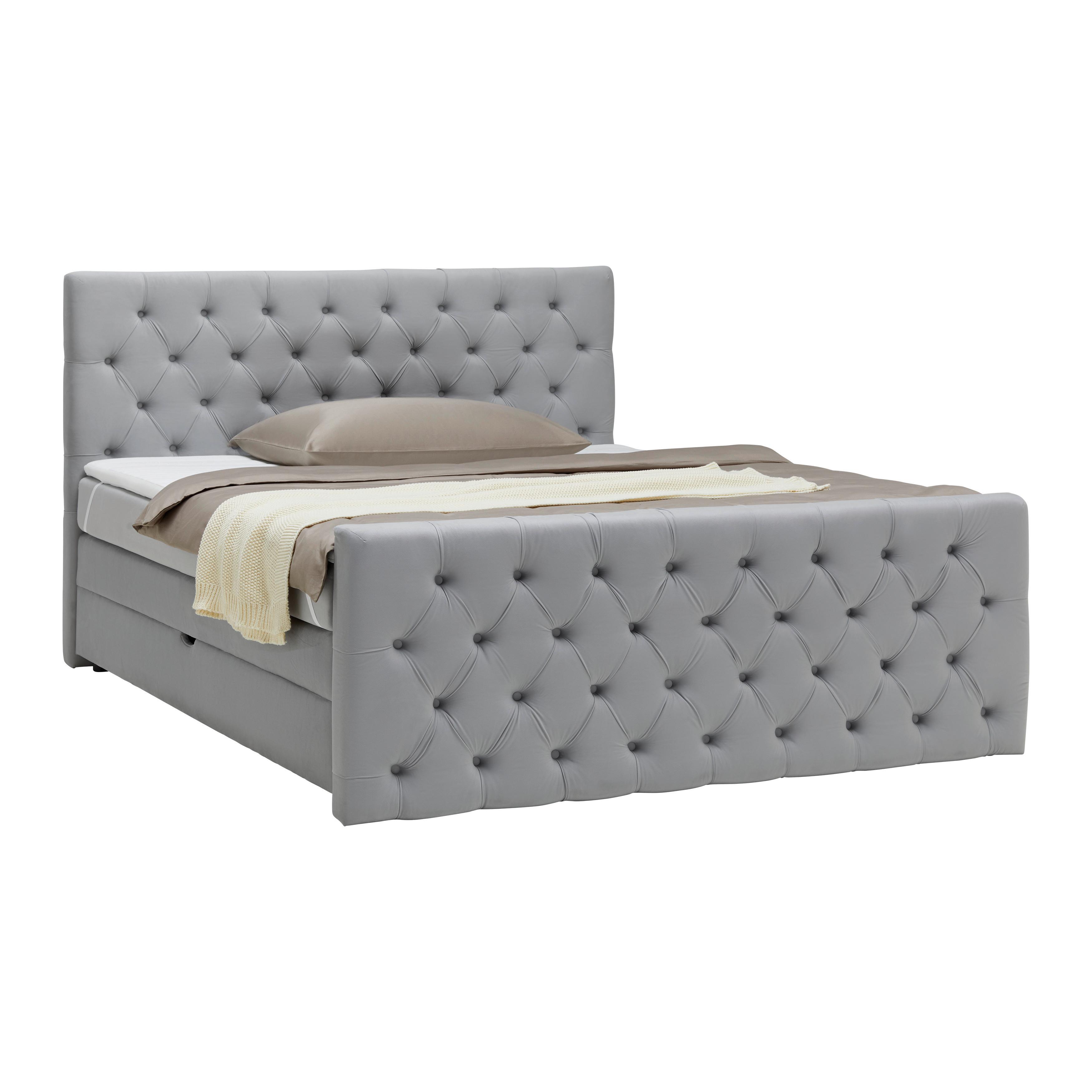 Boxspring Krevet Chess Exkluziv Top - srebrne boje/crna, Konvencionalno, tekstil/plastika (140/200cm) - Premium Living