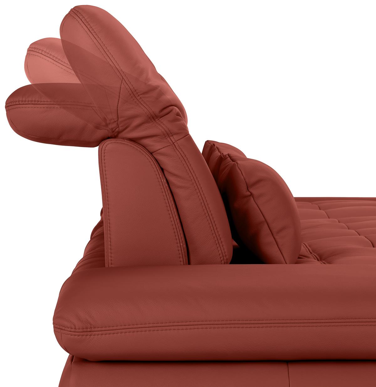 Wohnlandschaft Sanfino Leder Weinrot - Chromfarben/Weinrot, KONVENTIONELL, Leder/Metall (305/79-96/199cm) - Premium Living