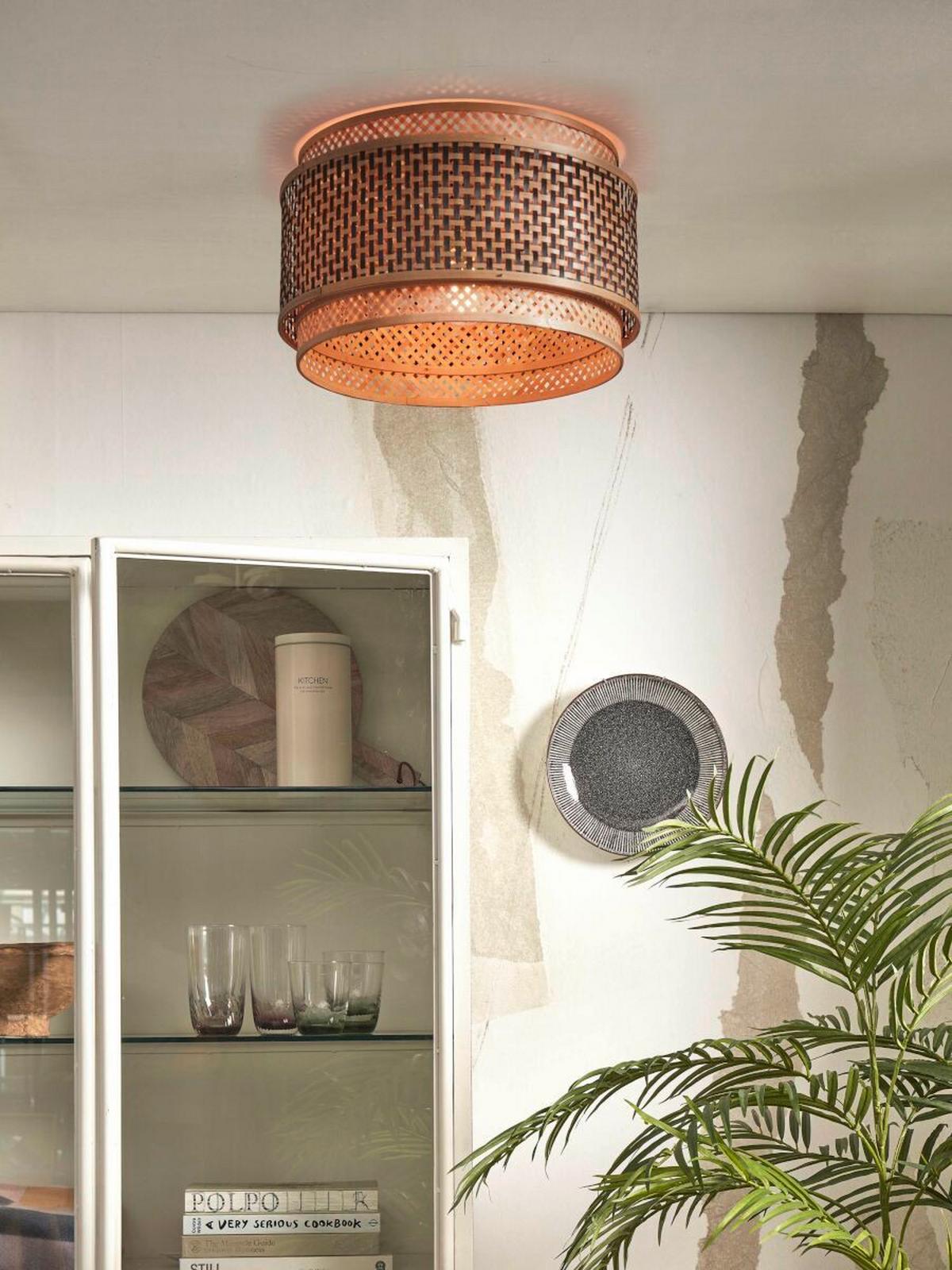 Stropna Svetilka Bhutan, Črna, Bambus - črna/naravne barve, Trend, les (40/25cm) - Good & Mojo