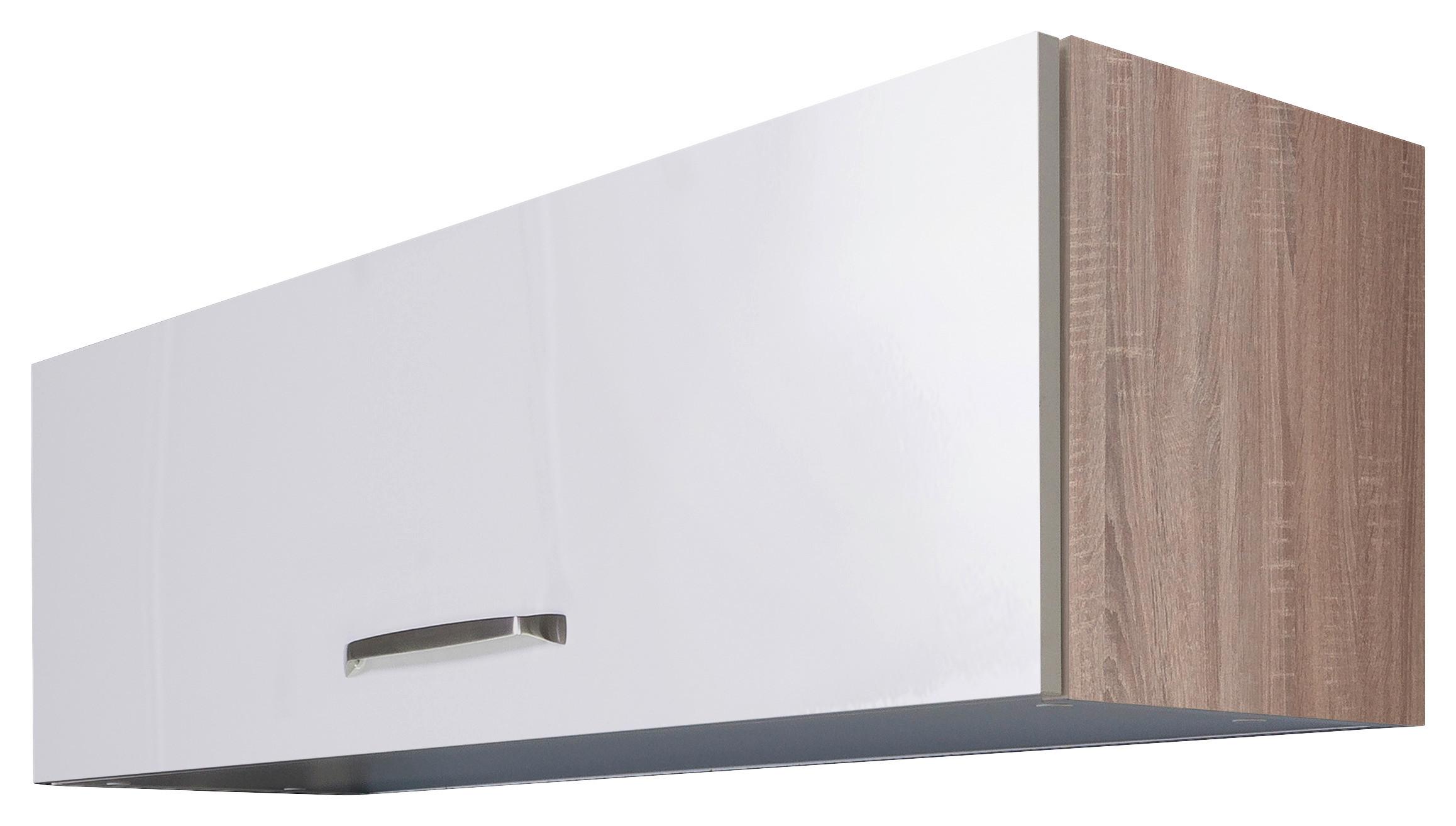 KÜCHENOBERSCHRANK VALERO KHW 100 - Edelstahlfarben/Weiß Hochglanz, KONVENTIONELL, Holzwerkstoff/Metall (100/32/32cm) - FlexWell