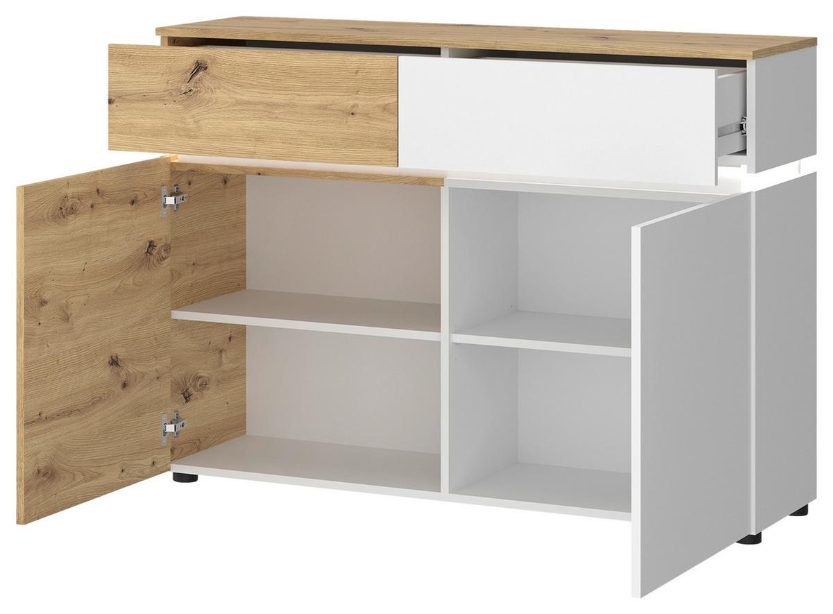 Comodă cu usi LUCI - alb/stejar Artisan, Trend, material pe bază de lemn (120,4/90,1/40cm) - Modern Living