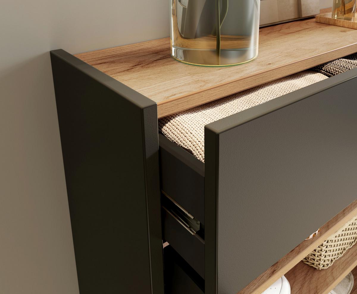 SZAFKA NA BUTY GW-AMECA - kolor dębowy/czarny, Design, materiał drewnopochodny/tworzywo sztuczne (56/97/22cm)