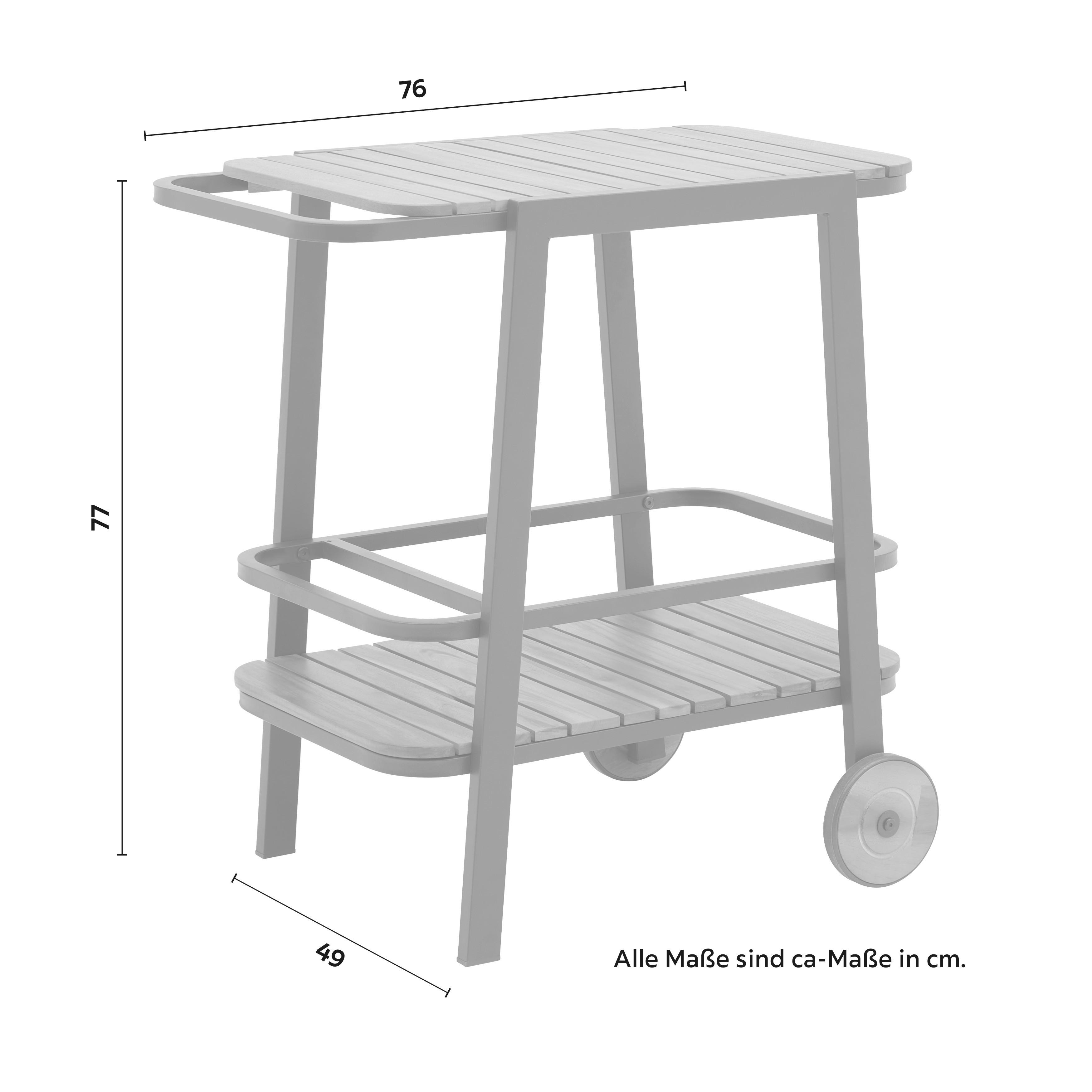 Servirni Voziček Marlo, Aluminij, Akacija - črna, Moderno, kovina/les (76/77/49cm) - Bessagi Garden