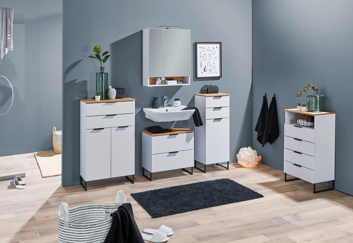 SZAFKA ŚREDNIA DENVER - kolor dębowy/czarny, Konventionell, materiał drewnopochodny/metal (50/91/32cm) - home24