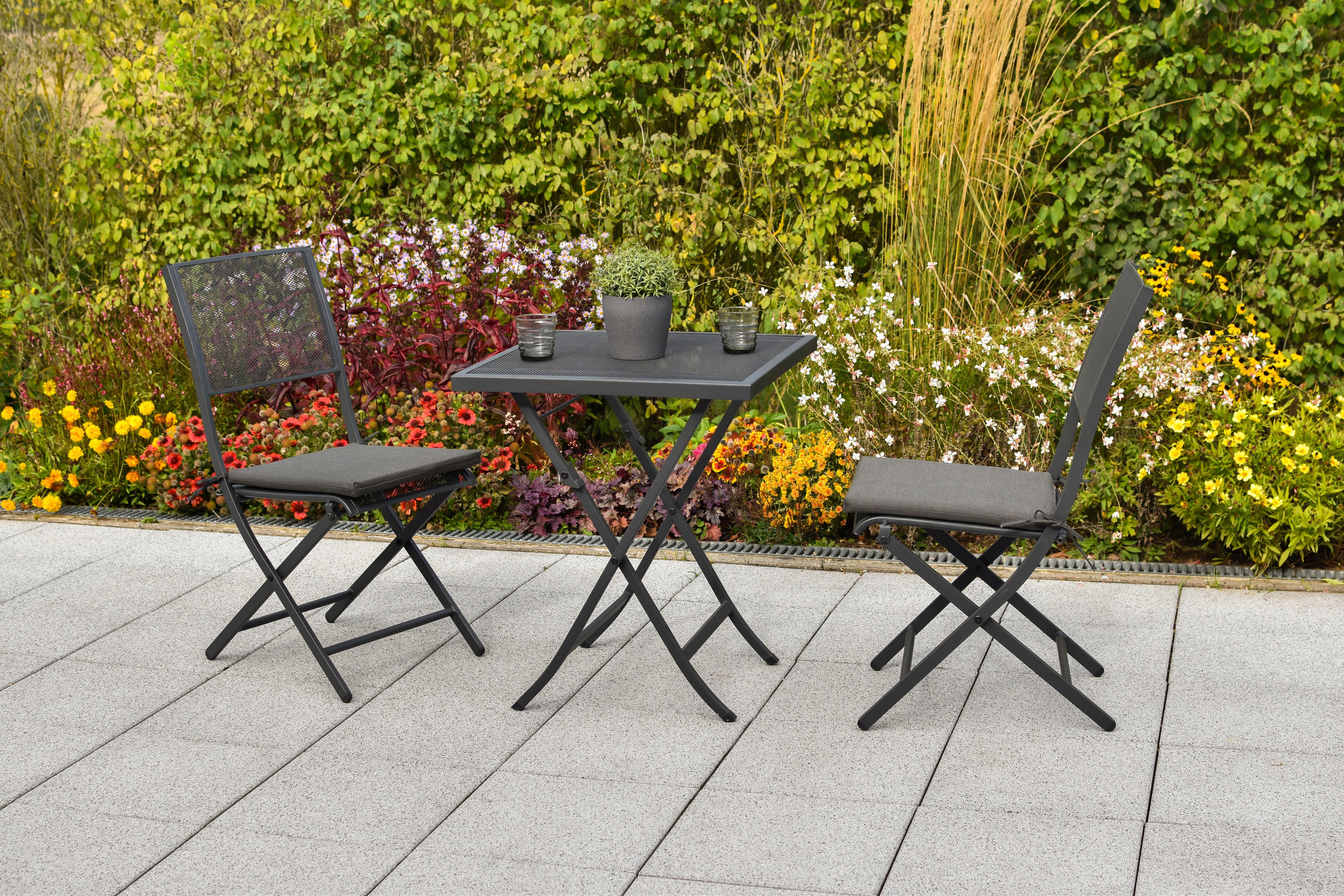 BALKONSET SAMOS SET 5TLG. - Graphitfarben/Grau, MODERN, Kunststoff/Metall - Gardenson