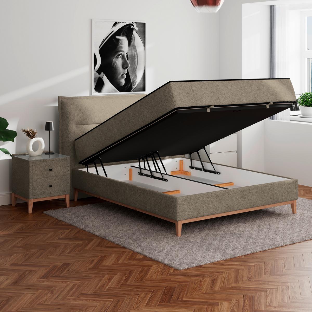 Pat box SMILE - taupe, Konventionell, lemn/metal (180/200cm) - Premium Living