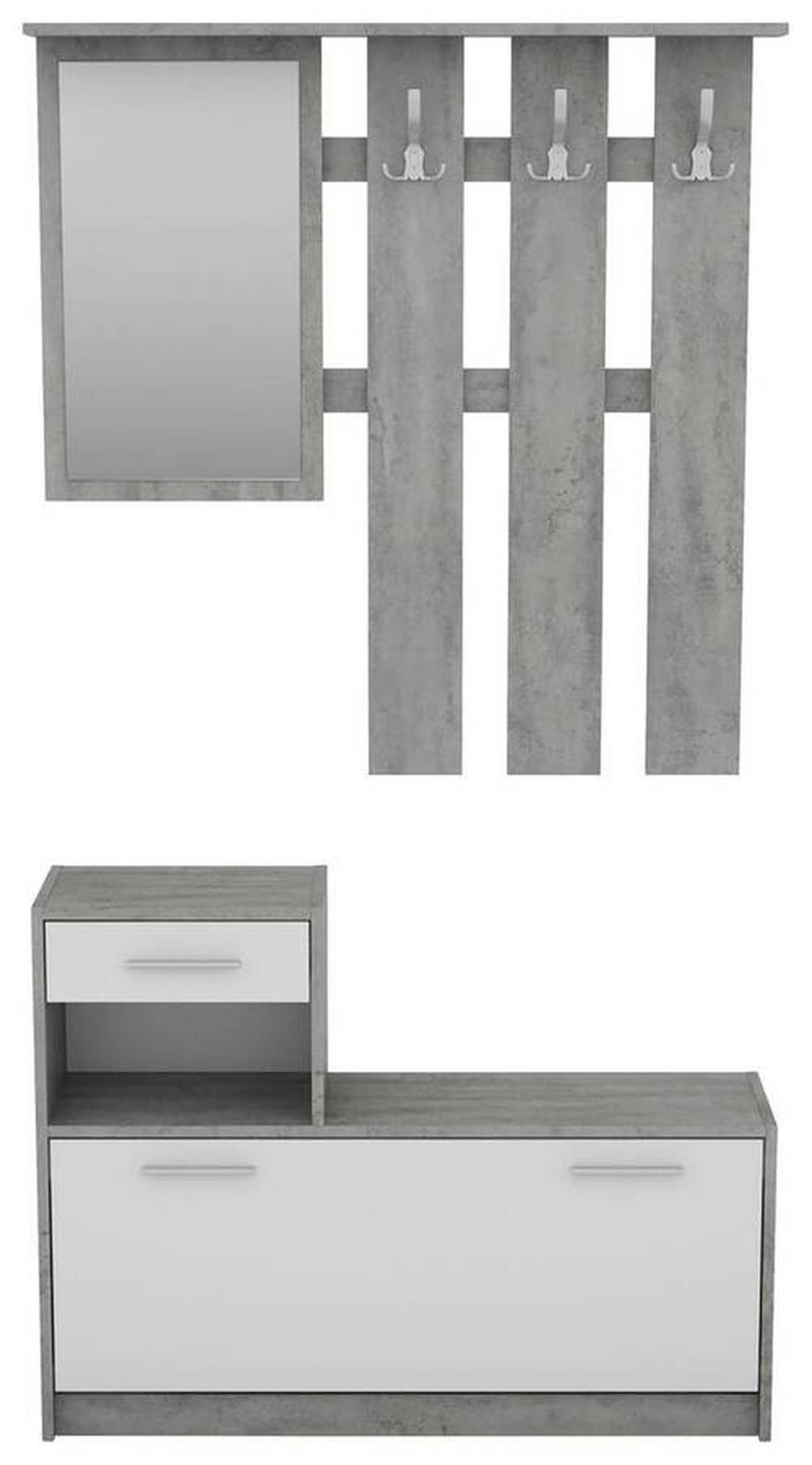 Garderobe Tamina, Grau/Weiß - Weiß/Grau, MODERN, Glas/Holzwerkstoff (97/190/25cm) - MID.YOU
