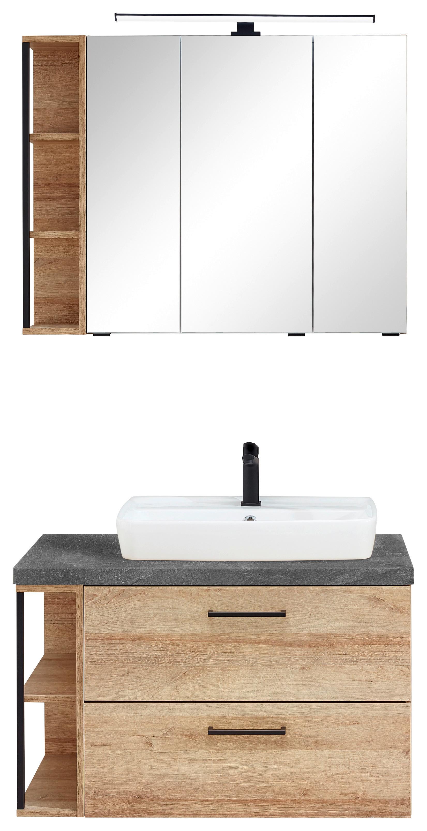 salle de bain in Eiche/Schiefer - couleur de chêne/couleur d'ardoise, Modern, céramique/métal (90cm) - Pelipal