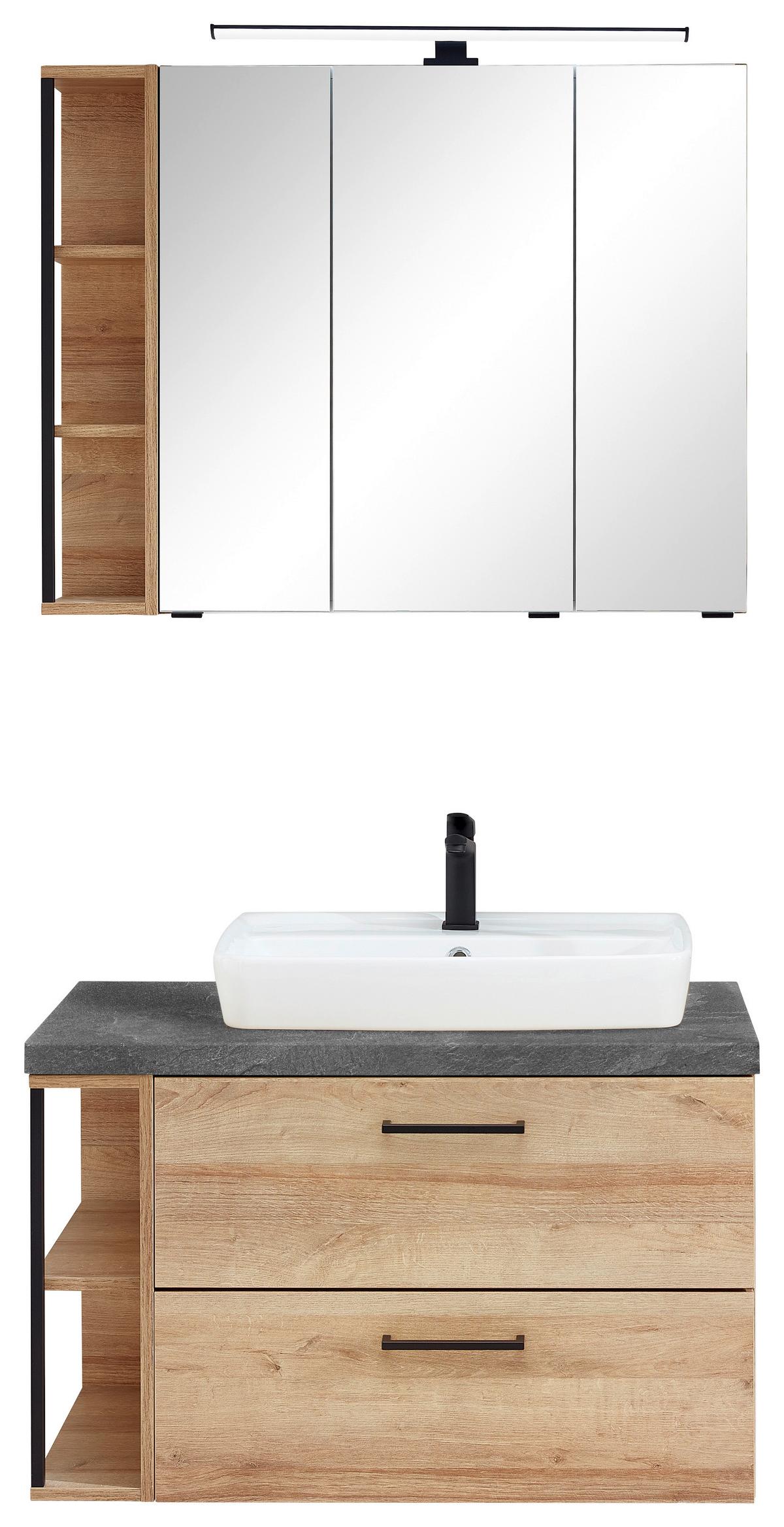 Badezimmer in Eiche/Schiefer - Schieferfarben/Weiss, Modern, Keramik/Holzwerkstoff (90cm) - Pelipal