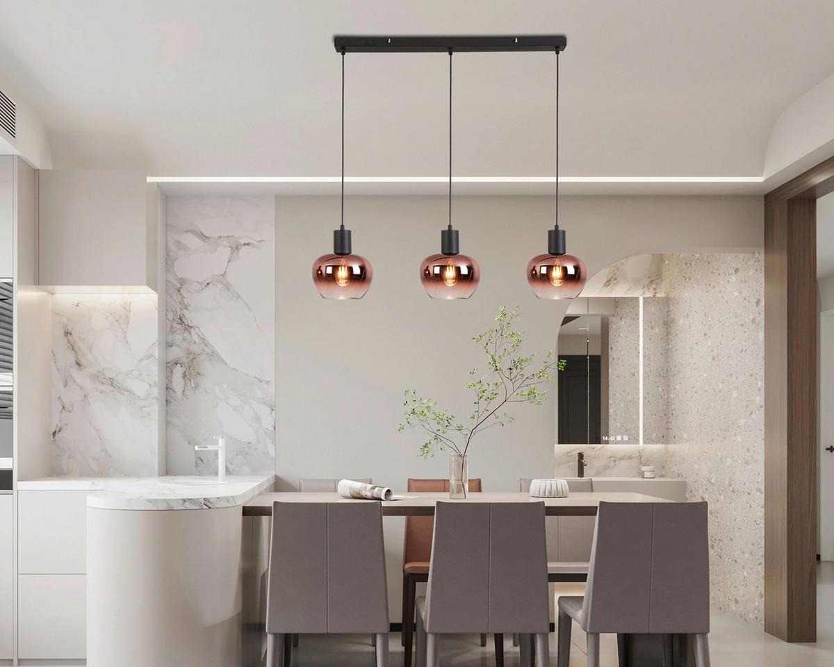 Hängeleuchte Schön Kupferfarben max. 40 Watt - Schwarz/Kupferfarben, MODERN, Glas/Kunststoff (86/18/120cm) - Mömax