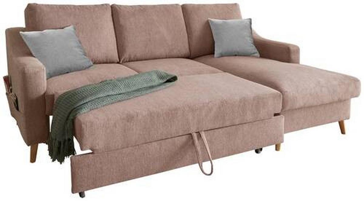 Wohnlandschaft Valentina Dunkelrosa Mikrofaser - Dunkelrosa/Naturfarben, Design, Holz/Textil (228/150cm) - MID.YOU