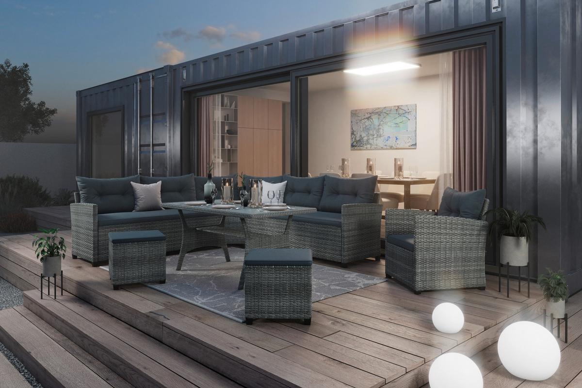 KOMPLET STOŁOWY NA TARAS BILBAO - szary, Modern, tworzywo sztuczne/metal (78kg) - Ambia Garden