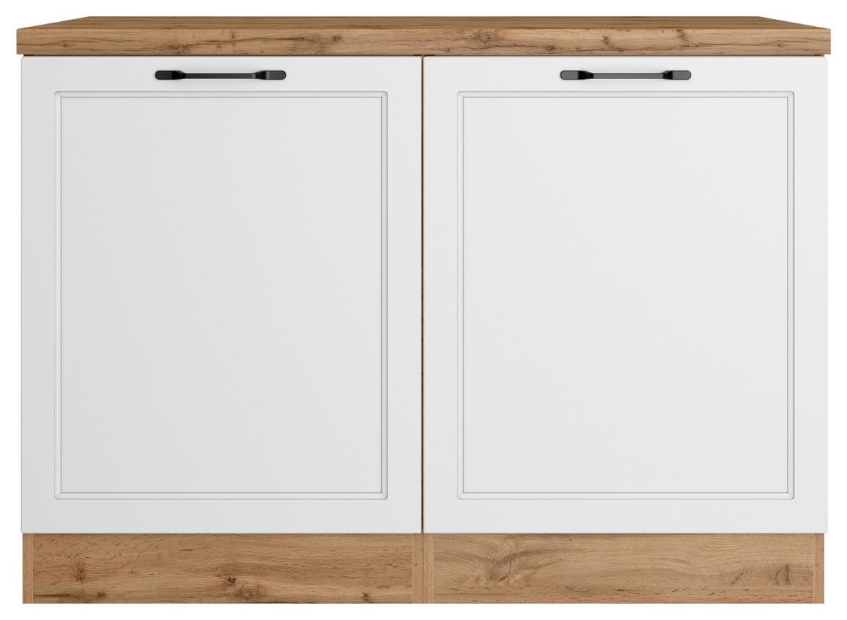 Spülenunterschrank Meran ca. 120x86x60 cm Weiß/Eiche - Eiche Wotan/Schwarz, LIFESTYLE, Holzwerkstoff/Metall (120/86/60cm) - Held