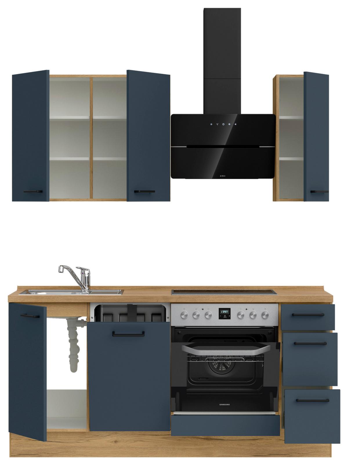 Küchenblock Easytouch High m. Geräten Dunkelblau - Eichefarben/Schwarz, MODERN, Holzwerkstoff/Metall (180cm) - Nobilia