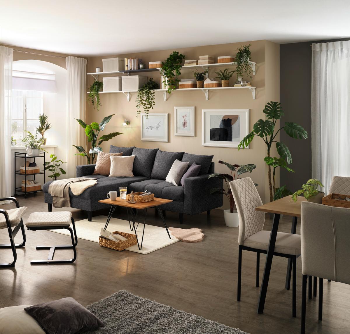 Ecksofa Boston Dunkelgrau - Dunkelgrau/Schwarz, Konventionell, Holz/Textil (215/92/160cm) - Based
