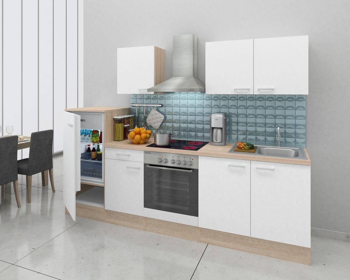 Küchenblock Economy mit Geräte Weiß/Eiche B: ca. 270 cm - Eichefarben/Weiß, Basics, Holzwerkstoff (270cm) - Respekta