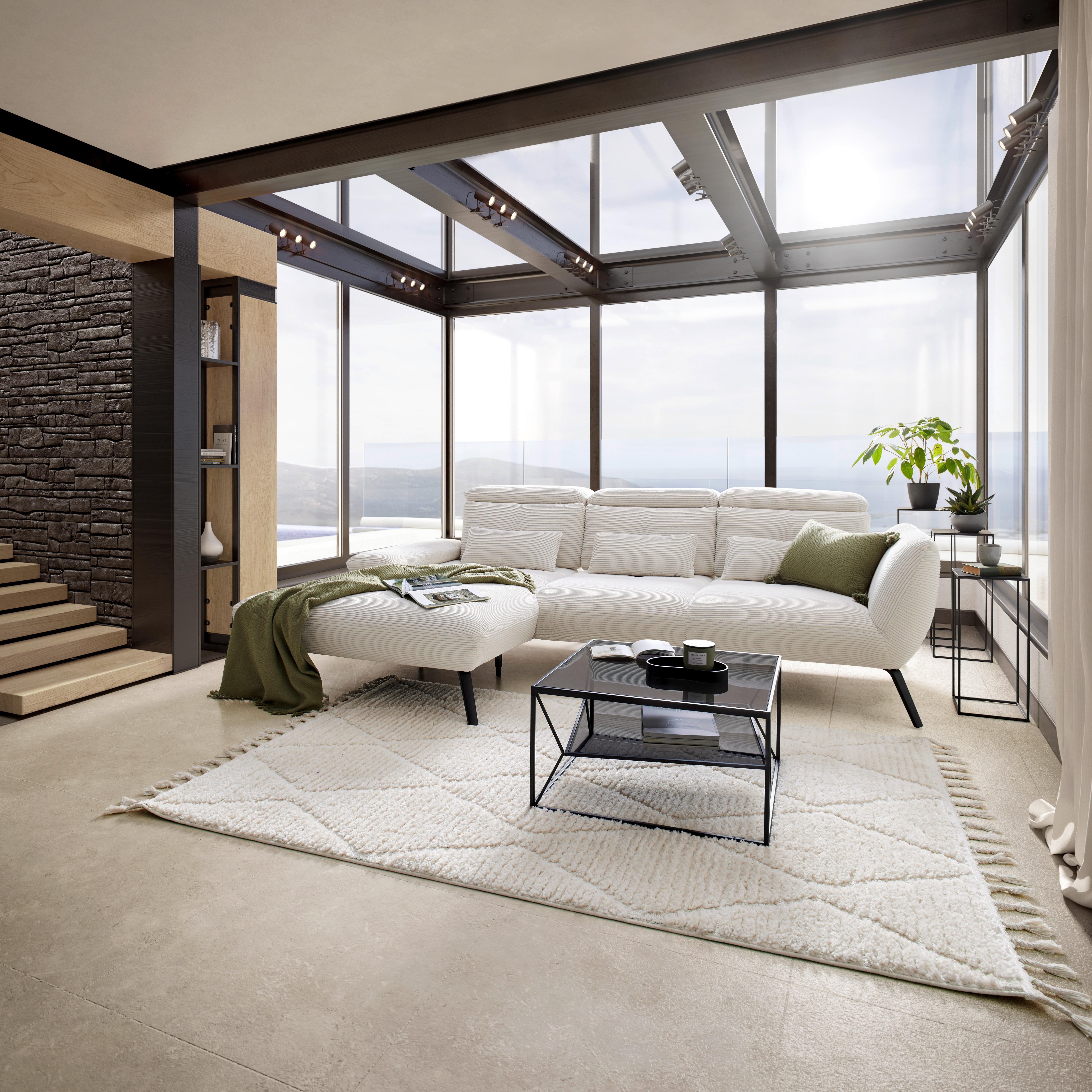 Wohnlandschaft Seattle Weiß - Schwarz/Weiß, MODERN, Holzwerkstoff/Textil (196/301cm) - Premium Living