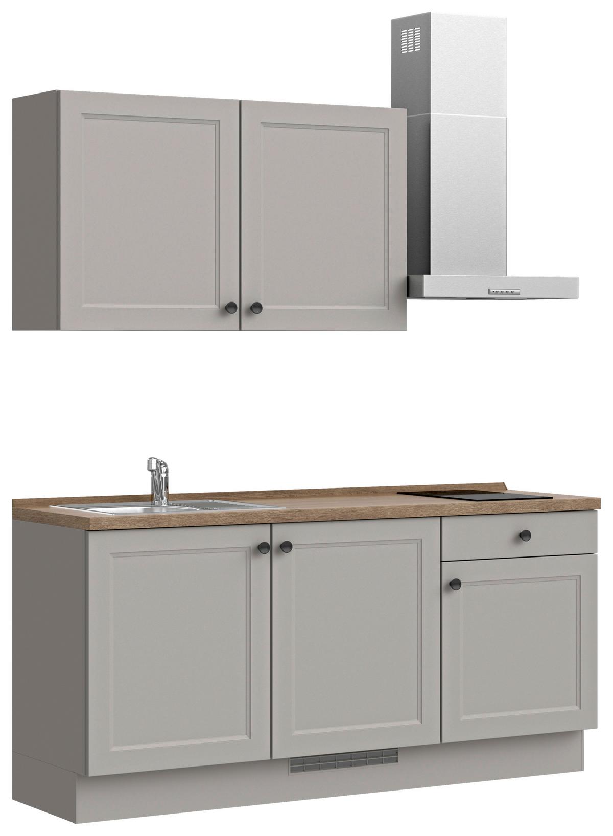 Küchenblock Cascada Low m. Geräten Grau - Eiche dunkel/Schwarz, MODERN, Holzwerkstoff/Metall (180cm) - Nobilia