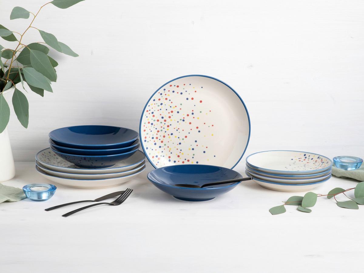 Jedilni Servis Joy Blue, 12-Delni - modra/krem barve, Basics, keramika - Creatable