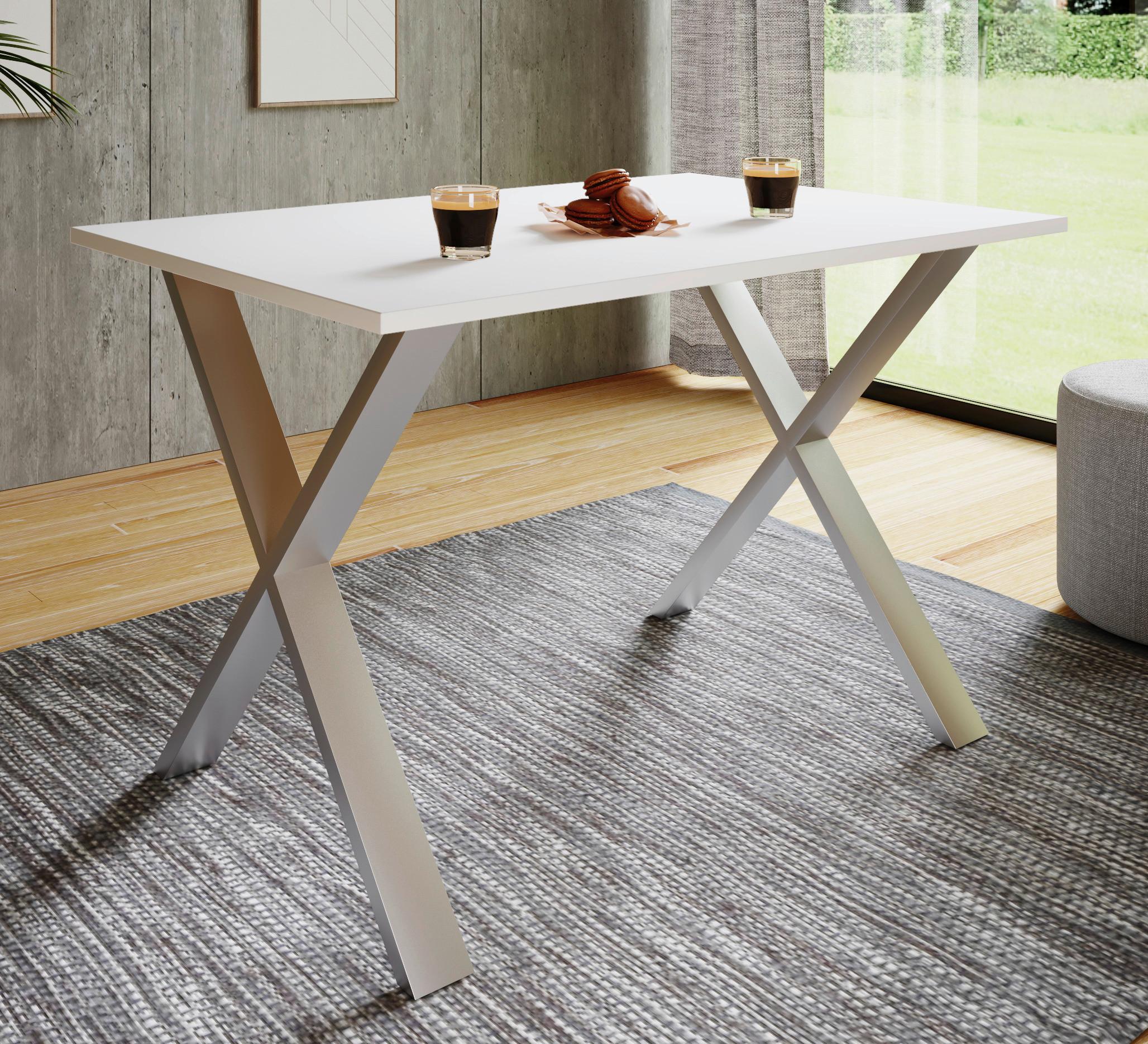Jedilna Miza Xona, Bela, Srebrna - srebrne barve/bela, Basics, leseni material (140/76/80cm) - MID.YOU