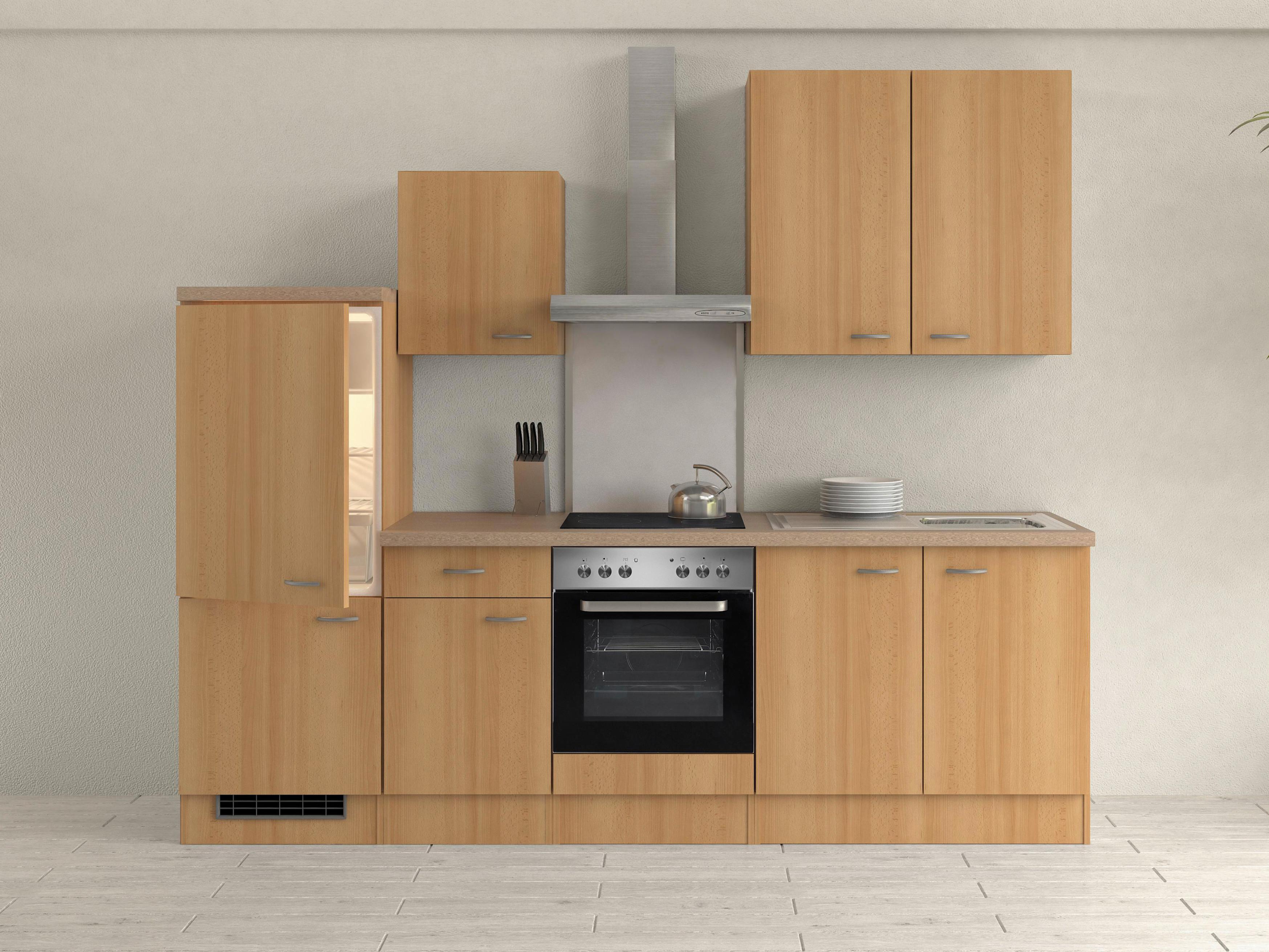 Kuhinjski Blok Z Aparati Nano, Barva Bukve - barve nerjavečega jekla/barve bukve, Moderno, umetna masa/leseni material (270cm) - FlexWell