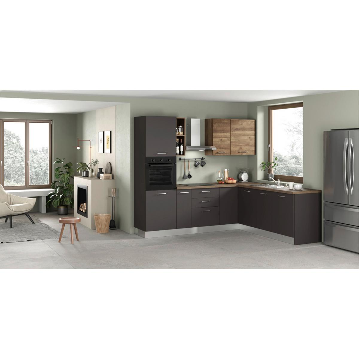 Eckküche Freia ca. 250x225cm in Anthrazit/Nussbaumfarben - Edelstahlfarben/Anthrazit, LIFESTYLE, Holzwerkstoff/Kunststoff (250/225cm) - MID.YOU