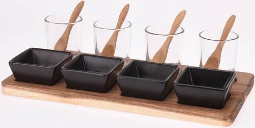 Dipschalenset Blacky in Schwarz/Natur, 13-teilig - Transparent/Schwarz, Modern, Glas/Holz (30/15/7cm)