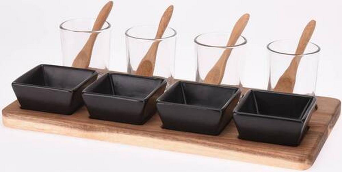 Set Zdjelica Za Dip Blacky - prirodne boje/prozirno, Moderno, staklo/drvo (30/15/7cm)