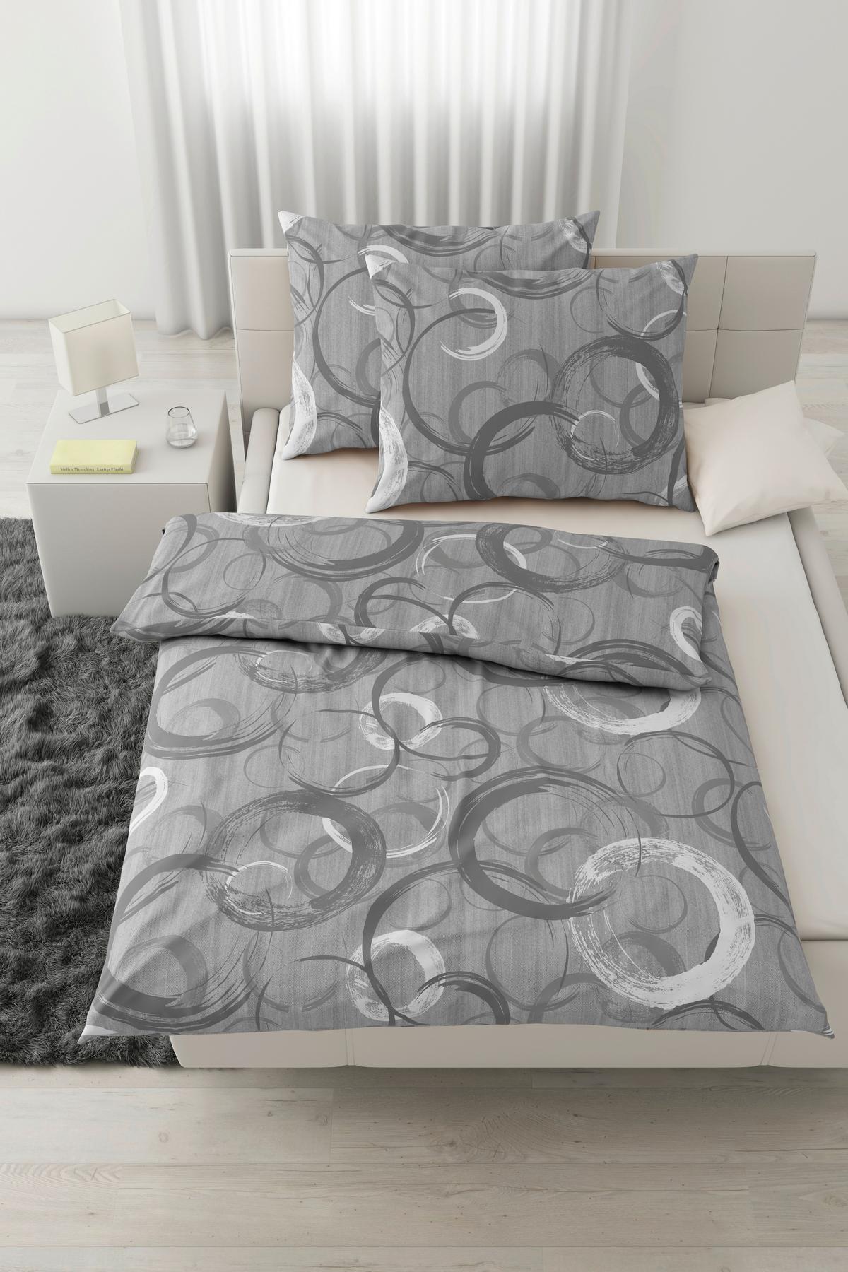 Posteljina Circles 200x200/2x60x80cm - siva, tekstil (200/200cm) - Modern Living