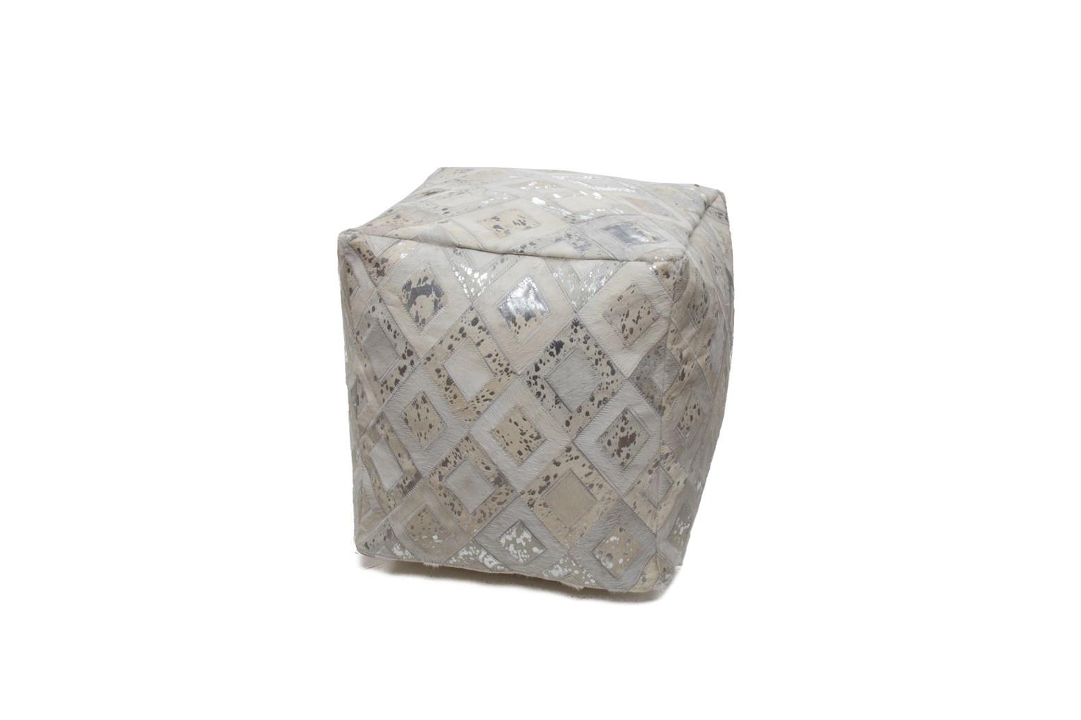 POUF DAZZLE 100 - Silberfarben/Creme, Design, Leder (45/45/45cm) - Kayoom