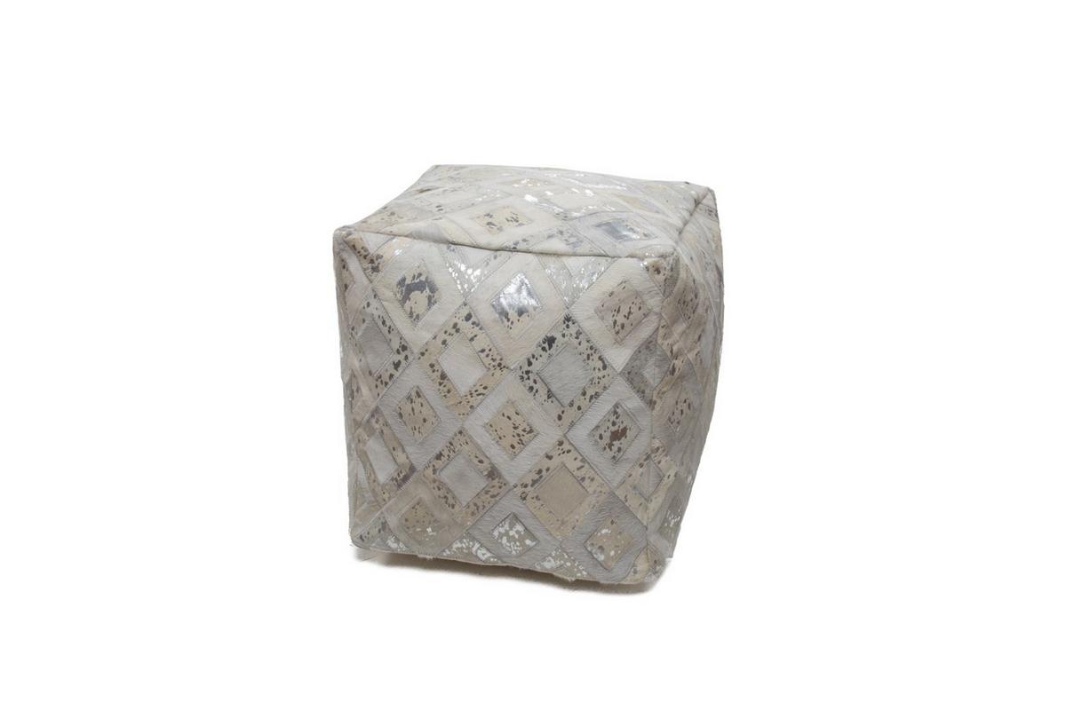 POUF DAZZLE 100 - Silberfarben/Creme, Design, Leder (45/45/45cm) - Kayoom