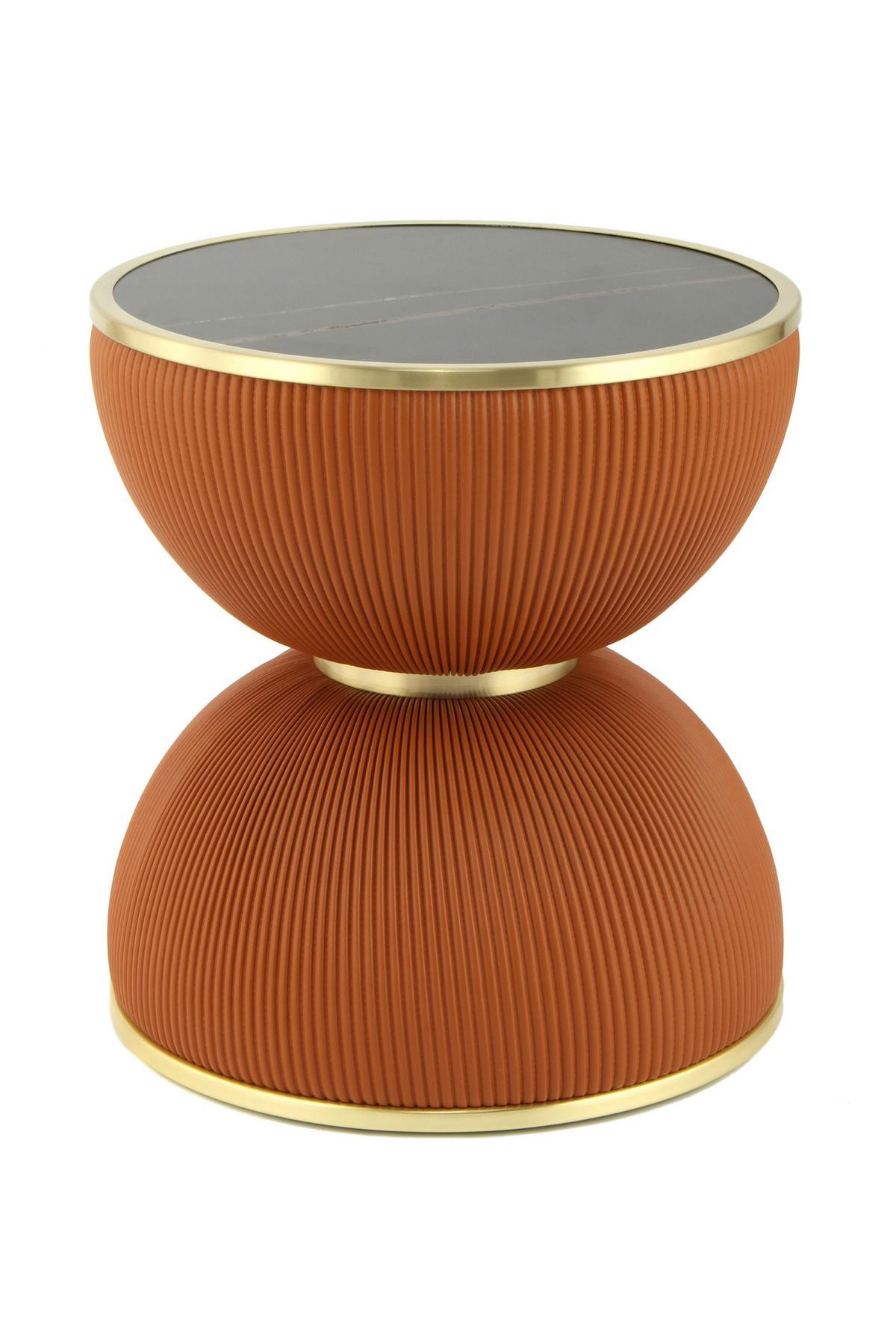 BEISTELLTISCH JOKAI 225 COGNAC - Cognac/Goldfarben, Design, Textil/Stein (47/51cm) - Kayoom